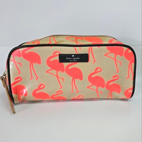 Kate Spade Neon Flamingo Cosmetic Bag Travel Toiletry Case - Picture 1 of 5